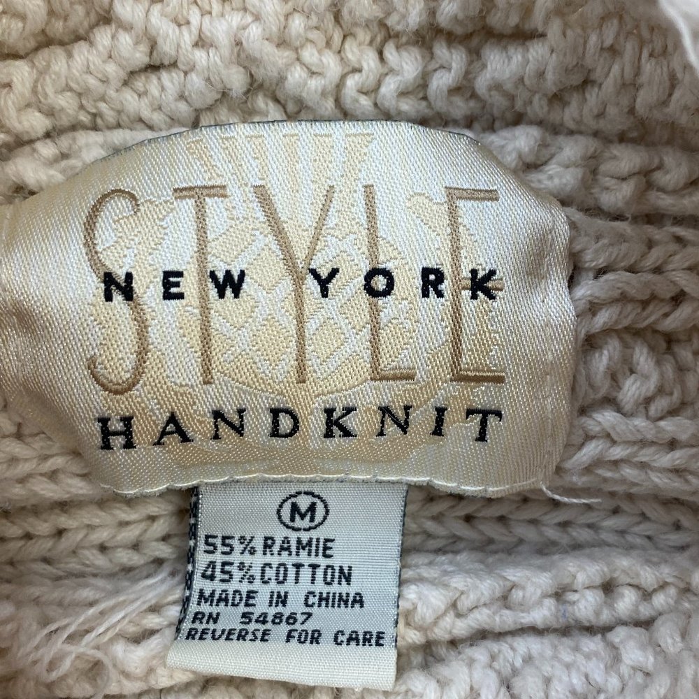 Style New York Hand Cable Knit Sweater Dress Fisherman Fringe Coastal Luxe-M - Picture 9 of 10